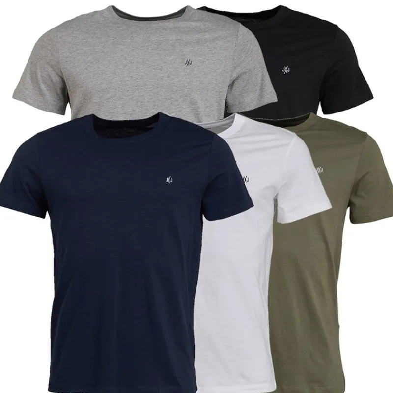 Herre JXJ Fem-pak T-shirts Blå/Hvid/Grå/Khaki/Sort T-Shirts, Poloer Og Skjorter·Multipakker|Multipakker·T-Shirts Og Undertrøjer