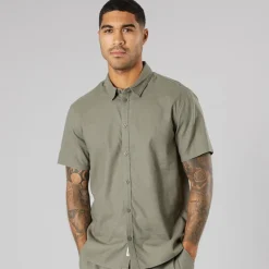 Online Herre kortærmet skjorte Dusty Olive T-Shirts, Poloer Og Skjorter·Skjorter