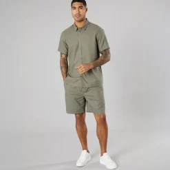 Online Herre kortærmet skjorte Dusty Olive T-Shirts, Poloer Og Skjorter·Skjorter