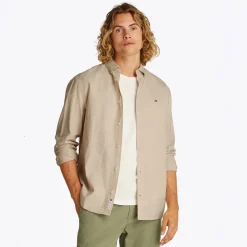 Best Herre Linnedblanding Langærmet Skjorte Relic Tan T-Shirts, Poloer Og Skjorter·Skjorter