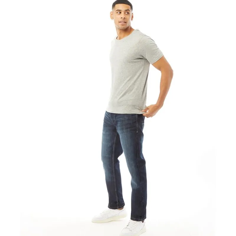 New Herre Nye Prægede Techno Straight Fit Jeans Mørk Vask Jeans Og Bukser·Jeans Med Lige Ben|Jeans Og Bukser·Jeans