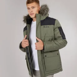 Discount Herre Pelsbesat Hætteforsynet Vatteret Ripstop Parka Khaki/​Sort Jakker Og Frakker·Jakker Og Frakker