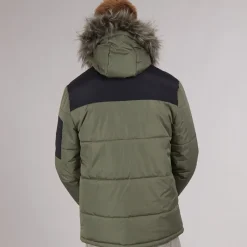 Discount Herre Pelsbesat Hætteforsynet Vatteret Ripstop Parka Khaki/​Sort Jakker Og Frakker·Jakker Og Frakker