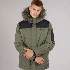 Discount Herre Pelsbesat Hætteforsynet Vatteret Ripstop Parka Khaki/​Sort Jakker Og Frakker·Jakker Og Frakker