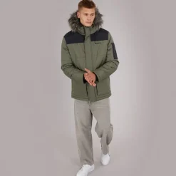 Discount Herre Pelsbesat Hætteforsynet Vatteret Ripstop Parka Khaki/​Sort Jakker Og Frakker·Jakker Og Frakker