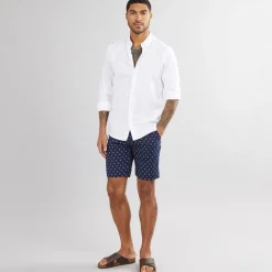 Sale Herre Poplin Stribet Print Resort Shorts Mørkeblå Shorts Og Badetøj·Chino|Shorts Og Badetøj·Shorts