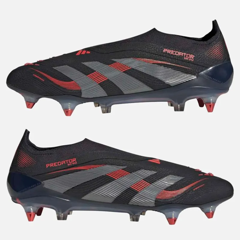 New Herre Predator Elite LL Snørebåndsløse Stealth Victory Pack SG Blød Bund Fodboldstøvler Core Black/Grey Four/Lucid Red Fodboldstøvler|Fodboldstøvler