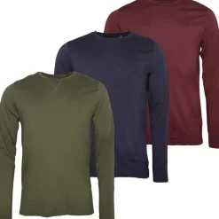 New Herre Prøvepakke Tre Langærmede Trøjer Blå/​Khaki/​Burgunder T-Shirts, Poloer Og Skjorter·T-Shirts Med Lange Ærmer|T-Shirts, Poloer Og Skjorter·Multipakker