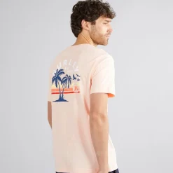 Clearance Herre Stribet Sunrise Grafik T-Shirt Pink T-Shirts, Poloer Og Skjorter·T-Shirts Og Undertrøjer