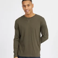 Sale Herre Supreme Rundhals Langærmet T-shirt Khaki T-Shirts, Poloer Og Skjorter·T-Shirts Og Undertrøjer