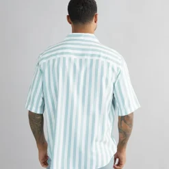 Outlet Herre Tes Relax Bomuld Slub Stribet Kortærmet Skjorte Seaspray Stribet T-Shirts, Poloer Og Skjorter·Skjorter