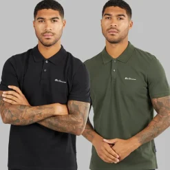 Hot Herre to pak ensfarvede poloskjorter Sort/Khaki T-Shirts, Poloer Og Skjorter·Multipakker|Multipakker·T-Shirts Og Undertrøjer