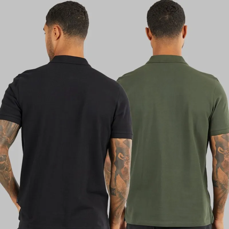 Hot Herre to pak ensfarvede poloskjorter Sort/Khaki T-Shirts, Poloer Og Skjorter·Multipakker|Multipakker·T-Shirts Og Undertrøjer