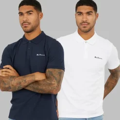 Herre to pak poloer mørkeblå/​hvid T-Shirts, Poloer Og Skjorter·Multipakker|Multipakker·T-Shirts Og Undertrøjer