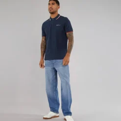 New Herre tværstribet polo skjorte Dark Navy T-Shirts, Poloer Og Skjorter·Poloer