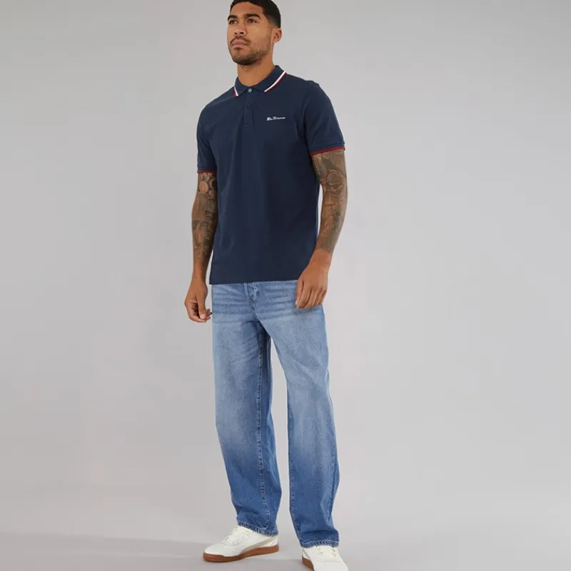 New Herre tværstribet polo skjorte Dark Navy T-Shirts, Poloer Og Skjorter·Poloer