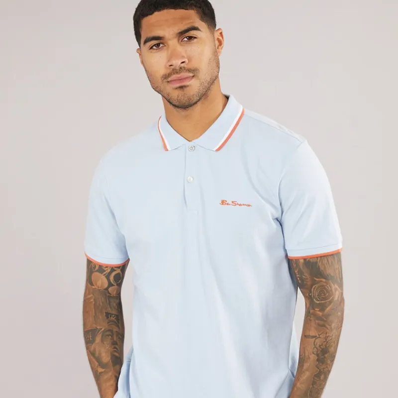 New Herre tværstribet polo skjorte Pale Blue T-Shirts, Poloer Og Skjorter·Poloer
