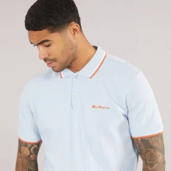 New Herre tværstribet polo skjorte Pale Blue T-Shirts, Poloer Og Skjorter·Poloer