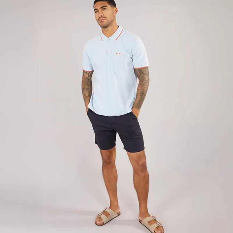 New Herre tværstribet polo skjorte Pale Blue T-Shirts, Poloer Og Skjorter·Poloer