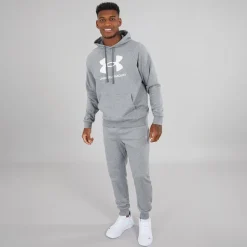Sale Herre UA Rival Fleece Joggingbukser Castlerock Lys Heather/​Hvid Træning|Træningsbukser