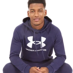 Best Herre UA Rival Fleece Logo Hoodie Midnatsblå/​Hvid Træning|T-Shirts Og Undertrøjer