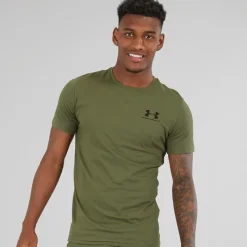 New Herre UA Sportstyle Left Chest Sport træningstrøjer Kakigrøn Træning|T-Shirts Og Undertrøjer