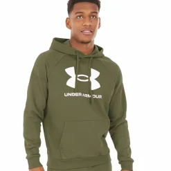 Best Hættetrøje til Herre UA Rival Fleece Logo Marine OD Grøn/​Hvid Træning|T-Shirts Og Undertrøjer