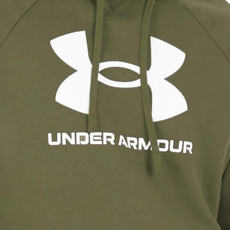 Best Hættetrøje til Herre UA Rival Fleece Logo Marine OD Grøn/Hvid Træning|T-Shirts Og Undertrøjer