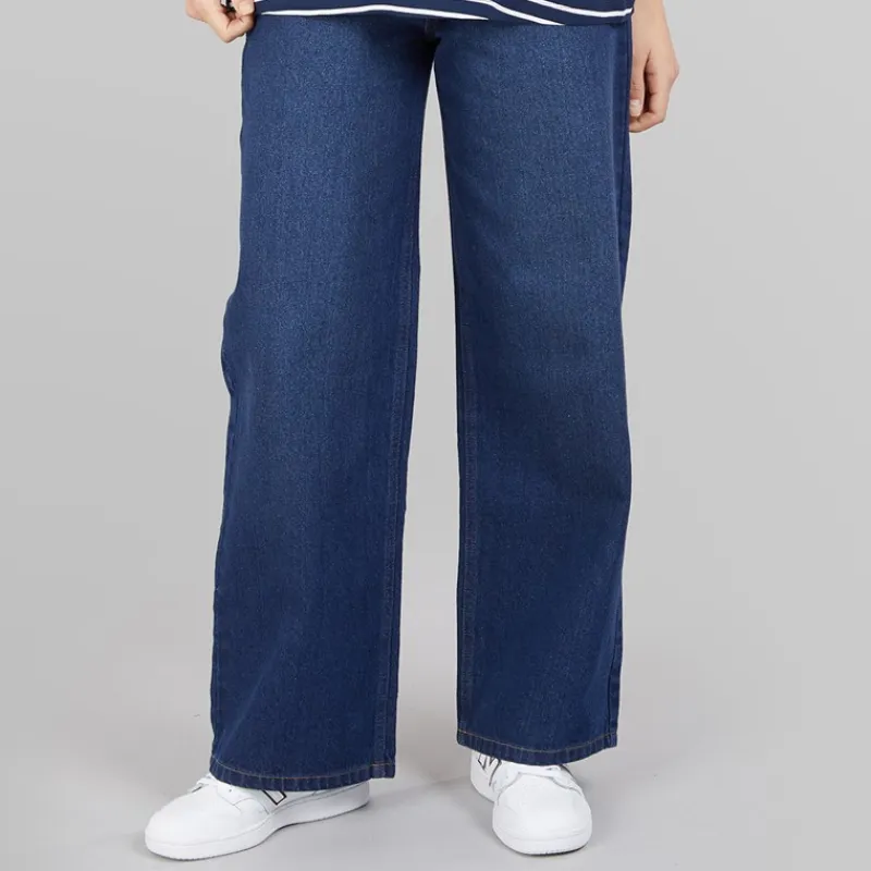 Online Jeans med vid ben kvinder Mørkeblå Dame Jeans, Bukser Og Leggings·Jeans