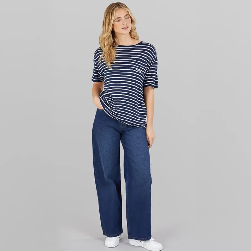 Online Jeans med vid ben kvinder Mørkeblå Dame Jeans, Bukser Og Leggings·Jeans