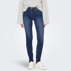 Sale Jeans til kvinder Rina Mid Rise Push Up Mørkeblå Dame Jeans, Bukser Og Leggings·Jeans