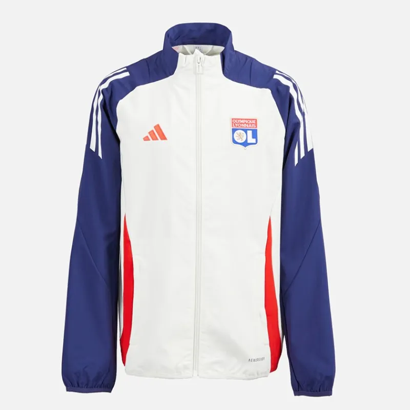 Junior Drenge OL Olympique Lyon præsentations jakke White Tint/Midnight Indigo/Bright Red Tøj|Jakker Og Frakker