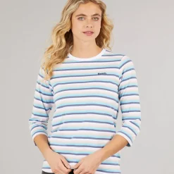 Clearance Langærmet T-shirt til kvinder Auborn Hvid/​Lys støvet Rosa/​Grøn/​Blå/​Marineblå Stribet Dame Overdele·T-Shirts|Overdele·Overdele