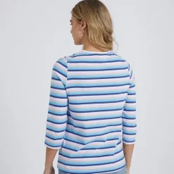 Clearance Langærmet T-shirt til kvinder Auborn Hvid/​Lys støvet Rosa/​Grøn/​Blå/​Marineblå Stribet Dame Overdele·T-Shirts|Overdele·Overdele