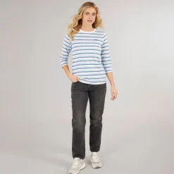 Clearance Langærmet T-shirt til kvinder Auborn Hvid/​Lys støvet Rosa/​Grøn/​Blå/​Marineblå Stribet Dame Overdele·T-Shirts|Overdele·Overdele