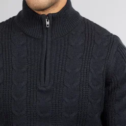 New Mænd 1/​2 Lynlås Uld Trøje Marine Trøjer Og Cardigans·Trøjer