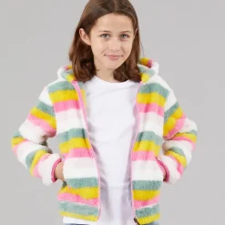 Best Piger Fantastisk Stribet Fuld Lynlås Fleece Bleg Rosa Stribe Hættetrøjer Og Sweatshirts|Jakker Og Frakker