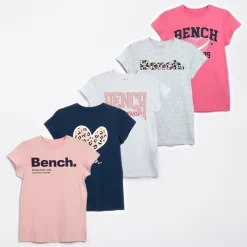 New Piger Juvie Fem Pak T shirts Lys Pink/​Navy/​Hvid/​Lys Pink/​Grå Melange Light Pink,Navy,White,Bright Pink, Grey Marl Multipakker|Overdele Og Veste