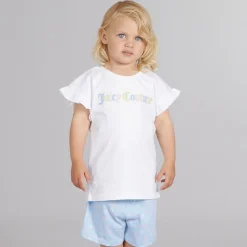 Best Piger Letter Frill Sæt Blå Shorts|Sæt