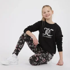 Online Piger Oversized Crew Sweatshirt og Abstrakt Leggings Tracksuit Sæt Sort Træningsdragter Og Sæt