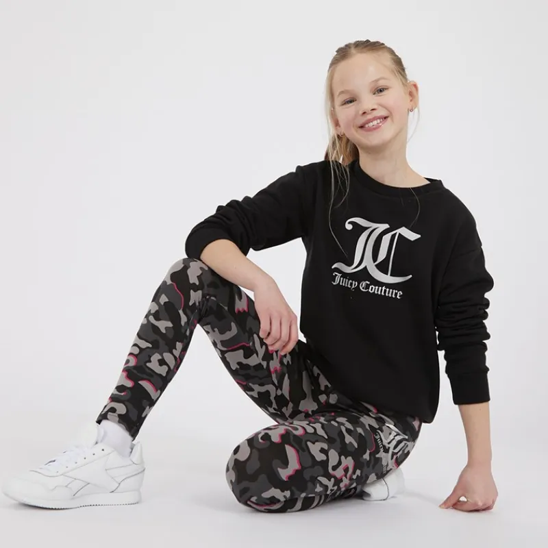 Online Piger Oversized Crew Sweatshirt og Abstrakt Leggings Tracksuit Sæt Sort Træningsdragter Og Sæt