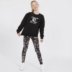 Online Piger Oversized Crew Sweatshirt og Abstrakt Leggings Tracksuit Sæt Sort Træningsdragter Og Sæt