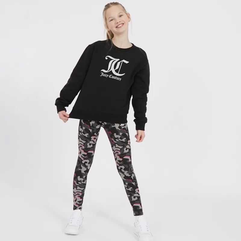 Online Piger Oversized Crew Sweatshirt og Abstrakt Leggings Tracksuit Sæt Sort Træningsdragter Og Sæt