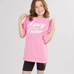Clearance Piger T-shirt med Script Print og Cykelshorts Sæt Sort Sæt|Træningsdragter Og Sæt