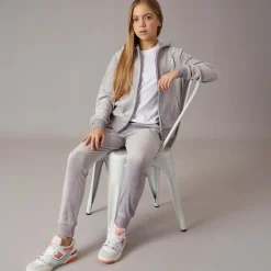 Sale Piger Velour Hjerte Logo Træningsdragt Sølv Sconce Træningsdragter Og Sæt