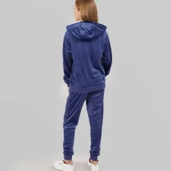 Best Piger Velour Hjerte Logo Træningssæt Blå Print Træningsdragter Og Sæt