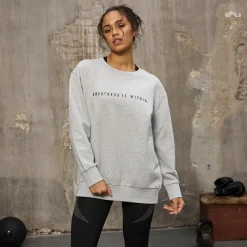 Discount Sweatshirt med rund hals Oversized Lysegrå Melange til Kvinder Dame Hættetrøjer Og Sweatshirts·Sweatshirts