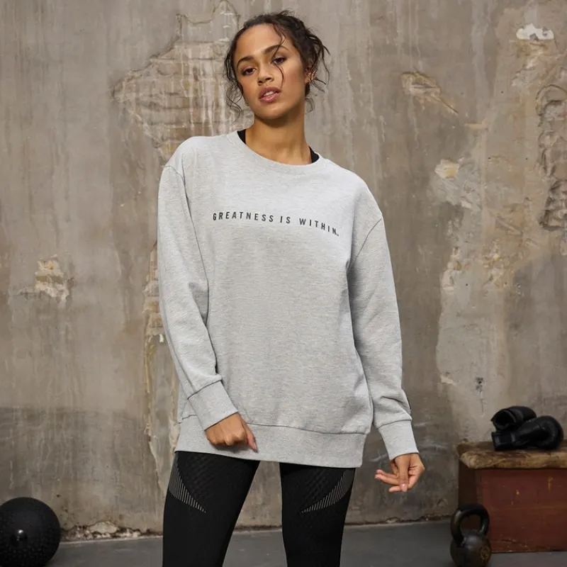 Discount Sweatshirt med rund hals Oversized Lysegrå Melange til Kvinder Dame Hættetrøjer Og Sweatshirts·Sweatshirts
